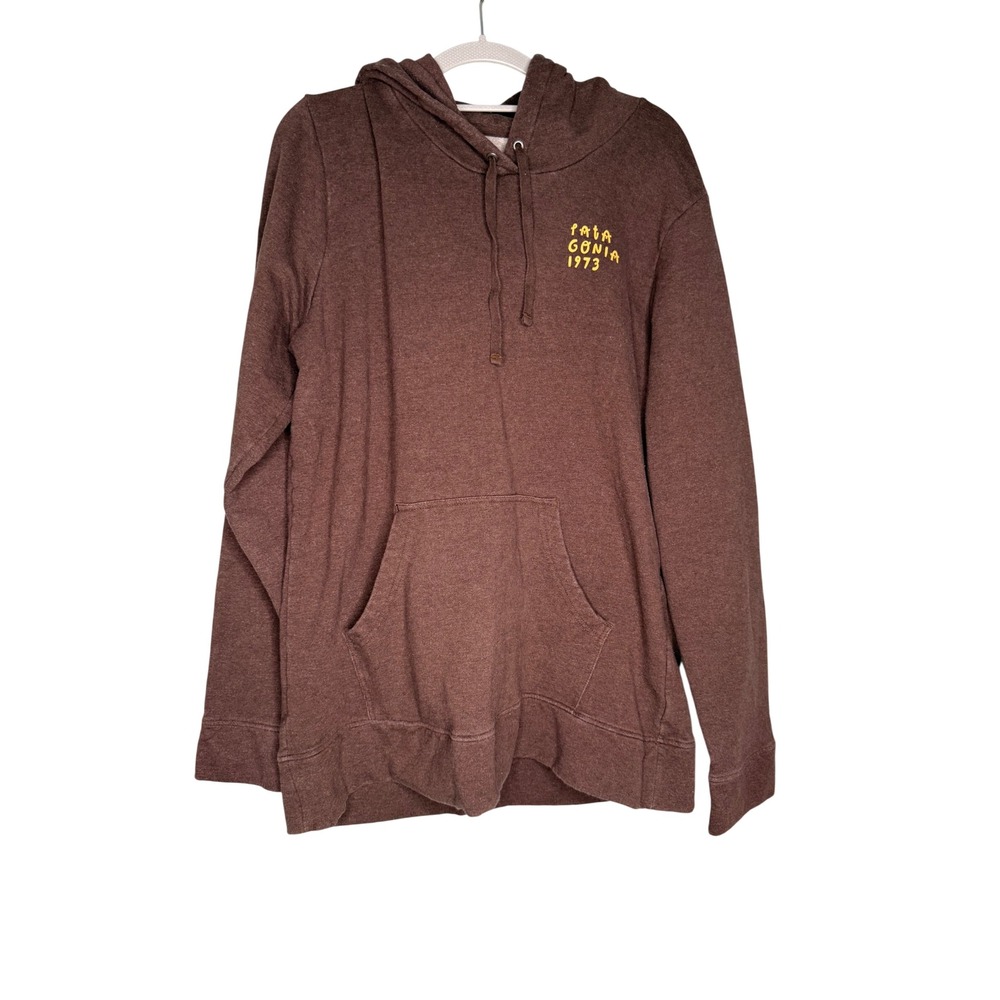 Patagonia Womens XL Brown Graphic Hoodie Organic Cotton Sweatshirt 1973 Print